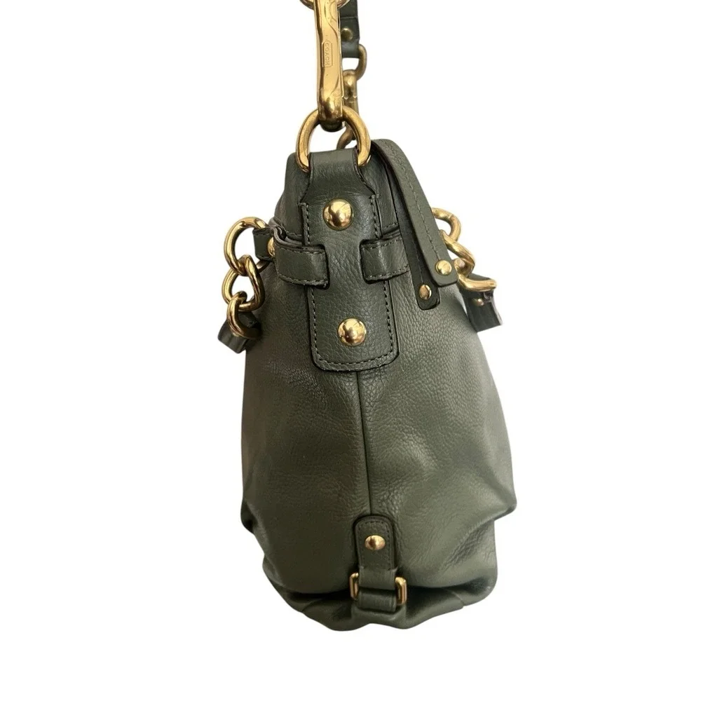 Coach Soft Pebbled Leather Green Shoulder‎ Bag Brooke H1194-F17165 Gold Accents